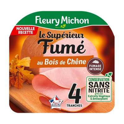 Fleury Michon Jambon le Supérieur fumé sans couenne sans nitrite, 4 tranches - 120g
