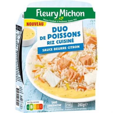 Fleury Michon Duo de Poisson Riz cuisiné Sauce Beurre Citron, 280g