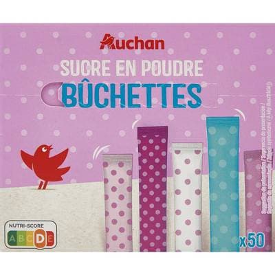Auchan Sucre en poudre en bûchettes x50, 250g