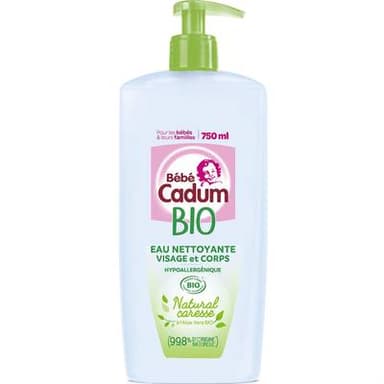Bébé Cadum Eau Nettoyante Certifiée Bio Natural Caresse Hypoallergénique, 750ml