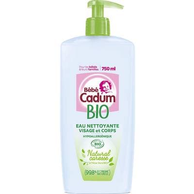 Bébé Cadum Eau Nettoyante Certifiée Bio Natural Caresse Hypoallergénique, 750ml