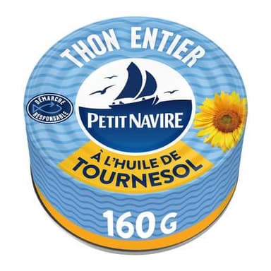 Petit Navire Thon Entier à l'Huile de Tournesol, 160g