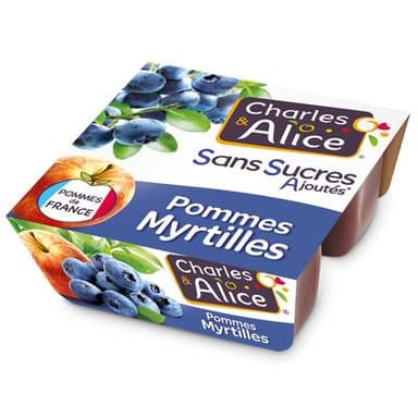 Charles et Alice Pomme Myrtilles Sauvages sans sucres ajoutés, 4x97g