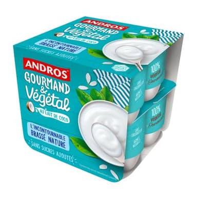 Andros Gourmand et Végétal Brassé nature au lait de coco, 8x100g