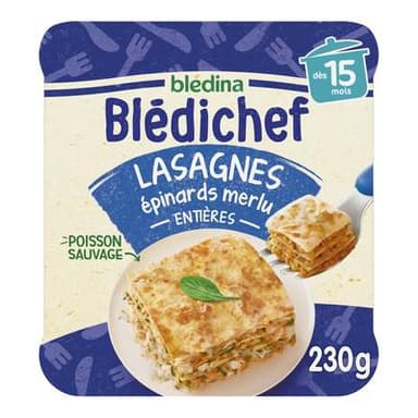 Blédina - Blédi'chef Lasagnes Merlu Epinards Assiette Bébé Dès 15 mois, 230g
