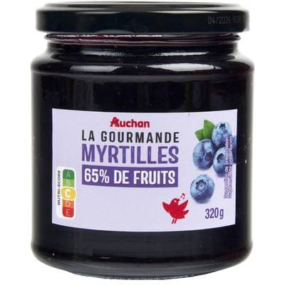 Auchan La Gourmande confiture de myrtilles 65% de fruits, 320g