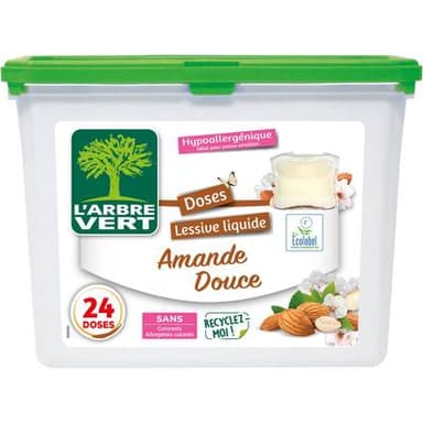 L'arbre Vert Lessive Liquide Amande Douce - Hypoallergénique, 24 capsules