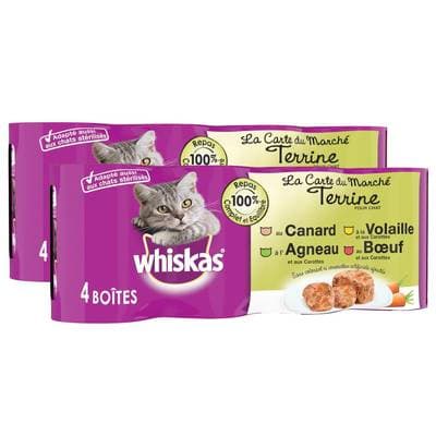 Whiskas Boites en Terrine Carte du Marché 4 variétés pour chat, Lot de 2 - 4x400g