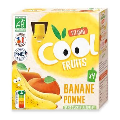 Vitabio - Cool Fruits Gourdes Banane, Pomme, Acerola BIO - Purée de Fruits, 4x90g