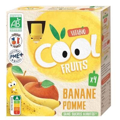 Vitabio - Cool Fruits Banane, Pomme, Bio - Purée de Fruits en gourde, 4x90g