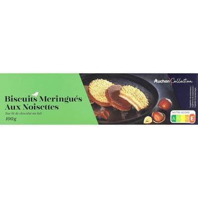 Auchan Collection Biscuits meringués aux noisettes sur lit de chocolat au lait, 100g