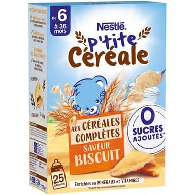 Nestlé - P'tite Céréale Céréales Complètes Saveur Biscuit Bébé dès 6 mois, 270g
