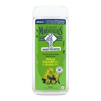 Le Petit Marseillais Gel douche et bain extra doux feuille d'olivier et tilleul bio, 650ml
