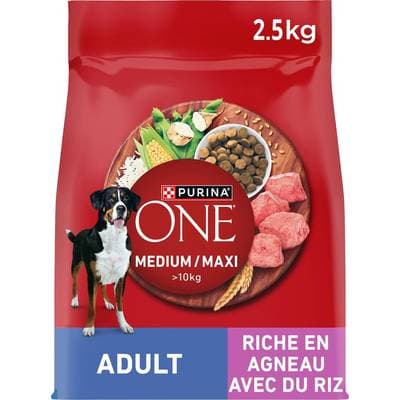 Purina - One Croquettes à l'agneau avec du riz pour chien adulte moyen et maxi, 2,5kg