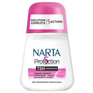 Narta Déodorant Bille Protection 5 Anti-Transpirant Sans Alcool Efficacité 72H Fraîcheur Propre, 50ml