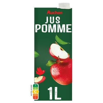 Auchan Jus de pomme à base de concentré sans sucres ajoutés, 1L