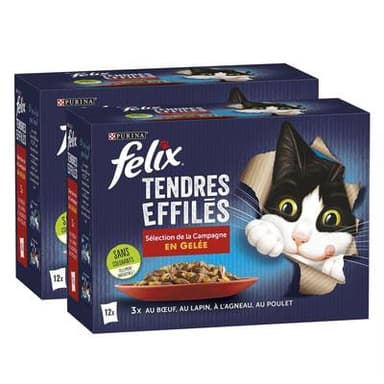 Purina - Félix Sachets en Gelée Tendres Effilés Sélection Campagne 4 variétés pour chat, Lot de 2 - 12x85g