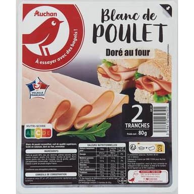 Auchan Blanc de Poulet Doré au Four, 2 tranches - 80g