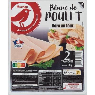 Auchan Blanc de Poulet Doré au Four, 2 tranches - 80g