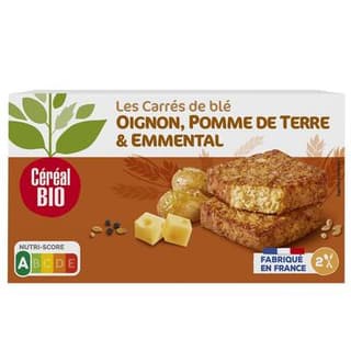 Céréal Bio 2 Carrés Végétaux Blé Pommes de Terre Emmental Oignons Bio, 200g