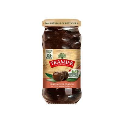 Tramier Olives Noires Confites Dénoyautées Zéro Résidus de Pesticides, 250g