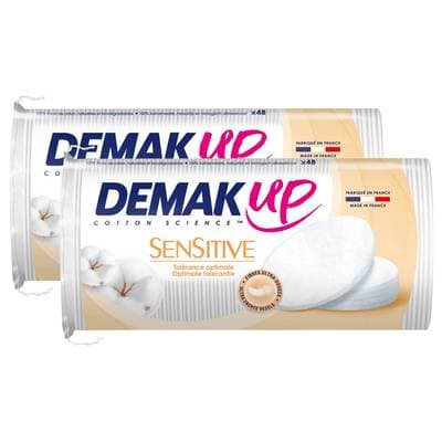 Demak Up Coton Ovales à démaquiller Sensitive, Lot de 2x48 cotons