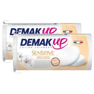 Demak Up Coton Ovales à démaquiller Sensitive, Lot de 2x48 cotons
