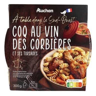 Auchan Terroir Coq au vin des Corbières et ses torsades micro-ondes, 300g