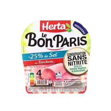 Herta Jambon Le Bon Paris Taux de Sel Réduit, 4 tranches - 140g