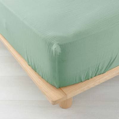Douceur D Interieur Drap housse gaz sauge 2 personnes, 160 x 200 cm