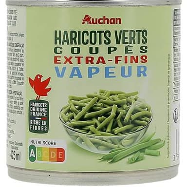 Auchan Haricots verts coupés extra fins vapeur, 225g