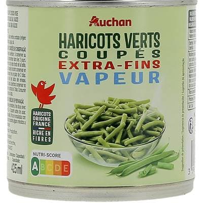 Auchan Haricots verts coupés extra fins vapeur, 225g
