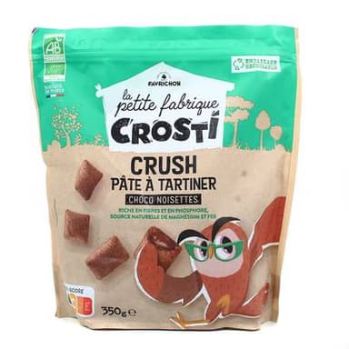 Favrichon Crosti crush Céréales choco fourrés noisettes bio, 350g