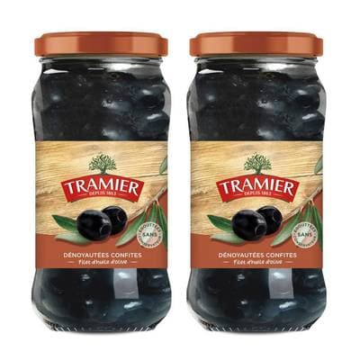 Tramier Olives noires confites dénoyautées et un filet d'huile d'olive, Lot de 2x250g