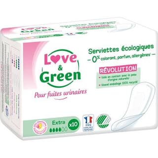 Love & Green Serviettes Hypoallergéniques Pour Fuites Urinaires, 10 serviettes