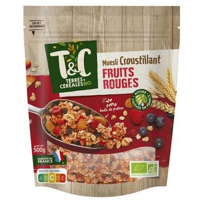 Terres et Céréales Bio Muesli Croustillant aux Fruits Rouges Bio, 500g