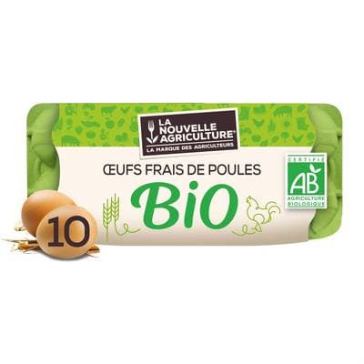 La Nouvelle Agriculture Oeufs bio frais, tout calibre, 10 oeufs