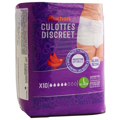 Auchan Culottes discreet blanc décoré taille L, 10 culottes