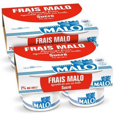 Malo Fromage frais sucré 40%mg, Lot de 2 - 4x100g
