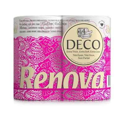 RENOVA Papier toilette blanc décoré 4 épaisseurs, 4 rouleaux