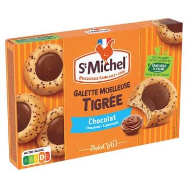 St Michel Biscuits galettes moelleuses tigrée cœur chocolat, 180g