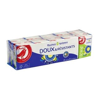 Auchan Mini paquets de mouchoirs 4 épaisseurs, 15 paquets de 9 mouchoirs