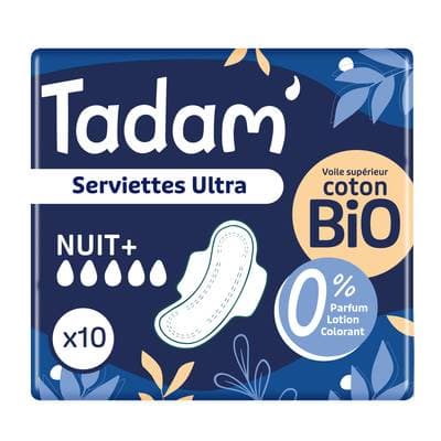 Tadam Serviettes hygiéniques Ultra Nuit + avec ailettes, 10 serviettes