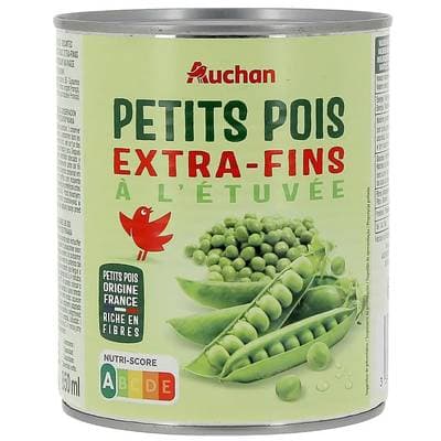 Auchan Petits pois à l'étuvée extra-fins en conserve, 560g