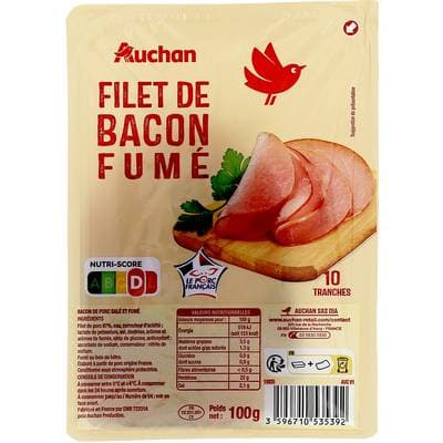 Auchan Filet de Bacon Fumé, 10 tranches - 100g