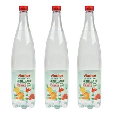 Auchan Eau minérale pétillante saveur agrumes sans sucres, Lot de 3x1L