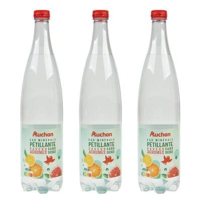 Auchan Eau minérale pétillante saveur agrumes sans sucres, Lot de 3x1L