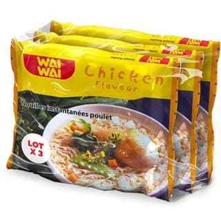 Wai wai Soupes Nouilles Thai instantanées Saveur Poulet, 3x60g