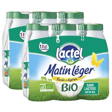 Matin Léger de Lactel Lait sans lactose Bio écrémé 0% mg, Lot de 2 - 6x1l