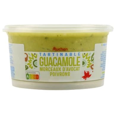 Auchan Guacamole Morceaux d'Avocat et Poivron Tartinables, 200g